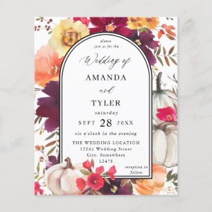 Prospectus 11,4 Cm X 14,2 Cm Budget Citrouille blanc automne Mariage floral
