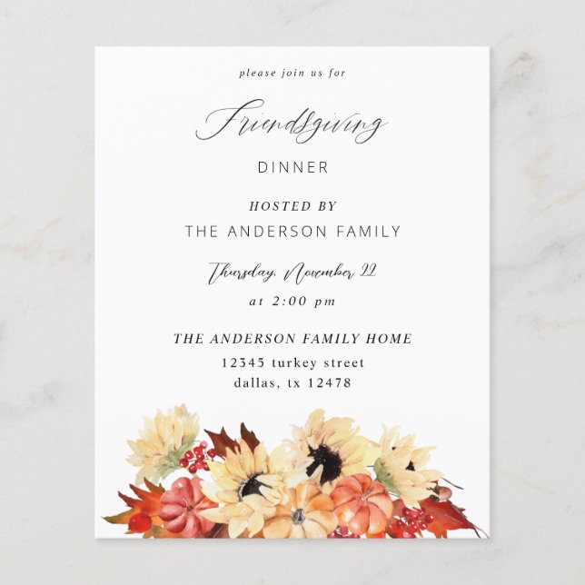 Prospectus 11,4 Cm X 14,2 Cm Budget Citrouille & Sunflower Friendsgiving (Devant)