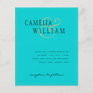Prospectus 11,4 Cm X 14,2 Cm BUDGET Classic Turquoise Gold Wedding Invitation