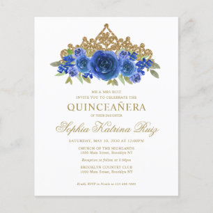 Prospectus 11,4 Cm X 14,2 Cm Budget Classique Floral Royal Blue Tiara Quinceañe