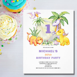 Prospectus 11,4 Cm X 14,2 Cm Budget Cute Dinosaur 1er Invitation anniversaire