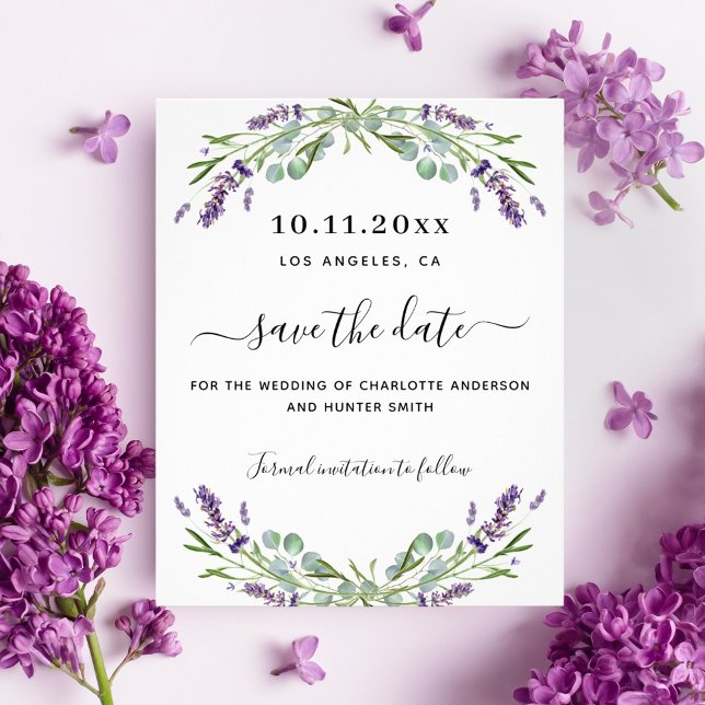 Prospectus 11,4 Cm X 14,2 Cm Budget du mariage Lavender eucalyptus enregistrer  (Créateur téléchargé)