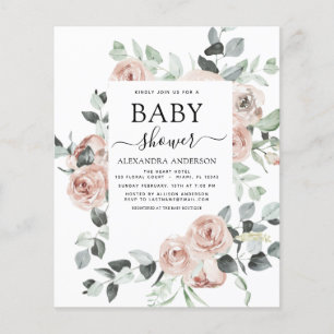 Prospectus 11,4 Cm X 14,2 Cm Budget Dusty Baby shower rose Floral Invitation