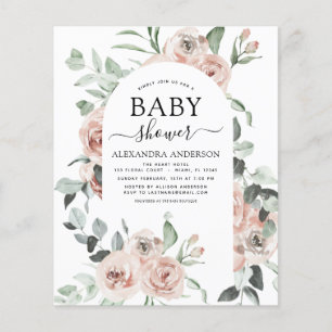 Prospectus 11,4 Cm X 14,2 Cm Budget Dusty Baby shower rose Floral Invitation