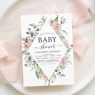 Prospectus 11,4 Cm X 14,2 Cm Budget Dusty Baby shower rose Floral Invitation