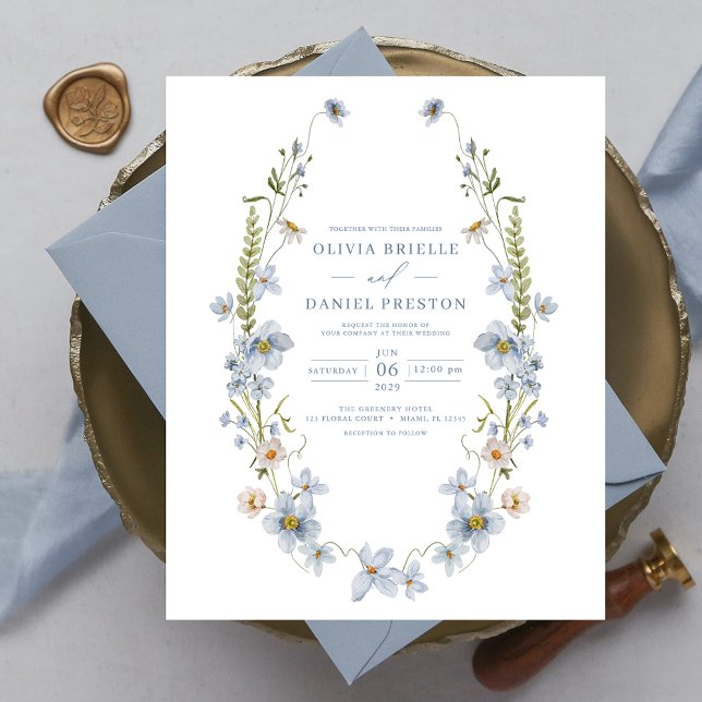 Prospectus 11,4 Cm X 14,2 Cm Budget Dusty Blue Élégant Mariage Invitation (Créateur téléchargé)