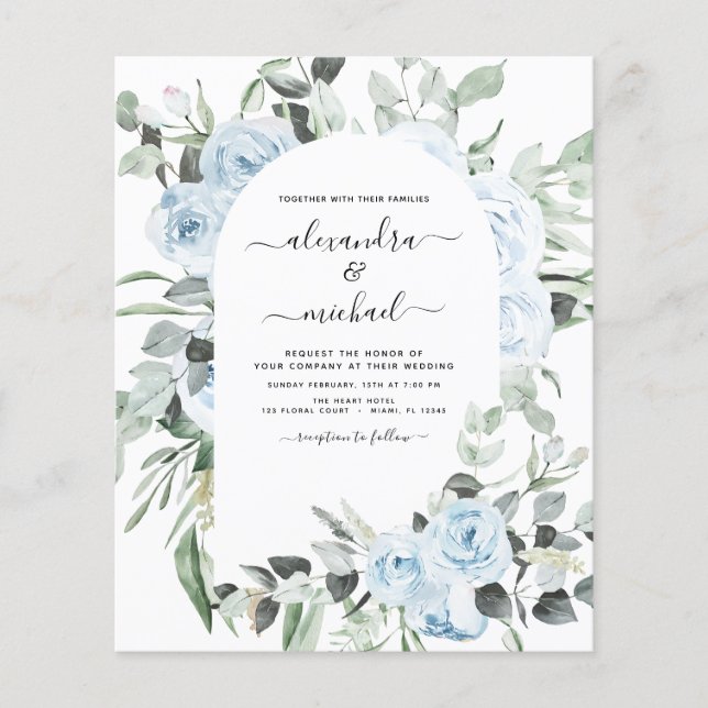 Prospectus 11,4 Cm X 14,2 Cm Budget Dusty Blue Floral Mariage (Devant)