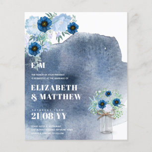 Prospectus 11,4 Cm X 14,2 Cm Budget Dusty Blue Flowers Mariage Invite