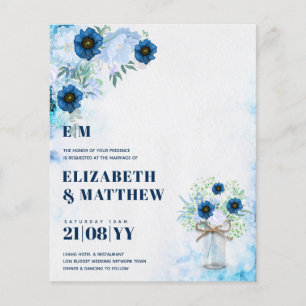 Prospectus 11,4 Cm X 14,2 Cm Budget Dusty Blue Flowers Mason Jar Mariage Invita