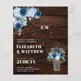 Prospectus 11,4 Cm X 14,2 Cm Budget Dusty Blue Flowers Mason Jar Mariage Invita