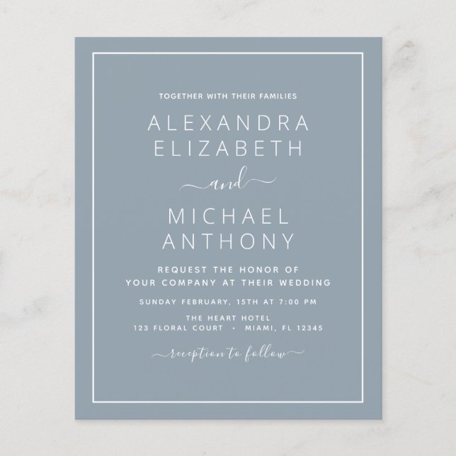 Prospectus 11,4 Cm X 14,2 Cm Budget Dusty Blue Mariage avec invitation photo Fl (Devant)
