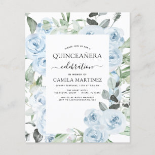 Prospectus 11,4 Cm X 14,2 Cm Budget Dusty Blue Quinceañera Floral Invitation