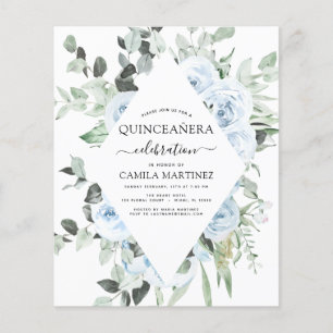 Prospectus 11,4 Cm X 14,2 Cm Budget Dusty Blue Quinceañera Floral Invitation