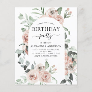 Prospectus 11,4 Cm X 14,2 Cm Budget Dusty rose Anniversaire Fête Floral Invitat