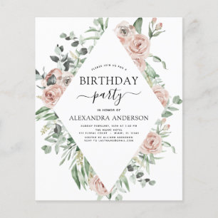 Prospectus 11,4 Cm X 14,2 Cm Budget Dusty rose Anniversaire Fête Floral Invitat