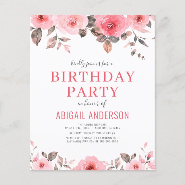 Prospectus 11,4 Cm X 14,2 Cm Budget Dusty rose Floral Anniversaire Invitation (Devant)