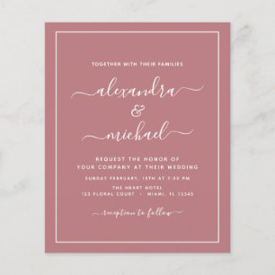 Prospectus 11,4 Cm X 14,2 Cm Budget Dusty Rose Mariage avec invitation photo Fl