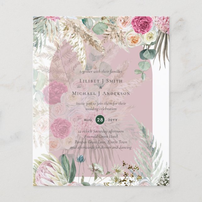 Prospectus 11,4 Cm X 14,2 Cm BUDGET Dusty Rose Pampas Grass Mariage (Devant)