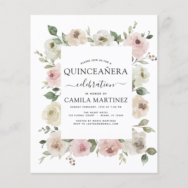 Prospectus 11,4 Cm X 14,2 Cm Budget Dusty rose Quinceañera Floral Verdure (Devant)