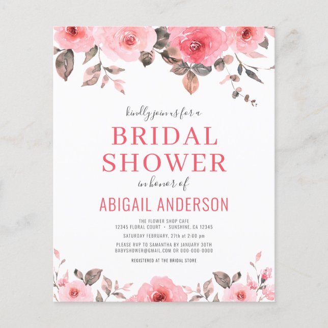 Prospectus 11,4 Cm X 14,2 Cm Budget Dusty Rose Rose Bridal Shower Invitation (Devant)