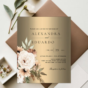Prospectus 11,4 Cm X 14,2 Cm Budget Élégance botanique Golden Wedding Invitatio