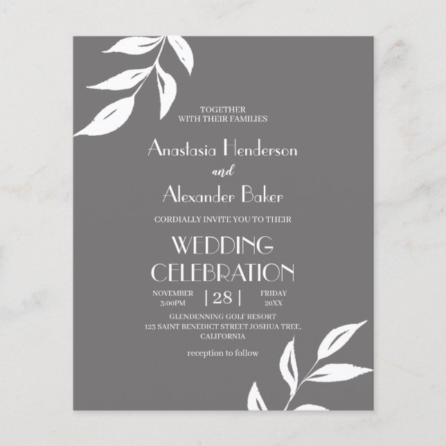 Prospectus 11,4 Cm X 14,2 Cm Budget Elégant faire-part de mariage simple. flyer (Devant)