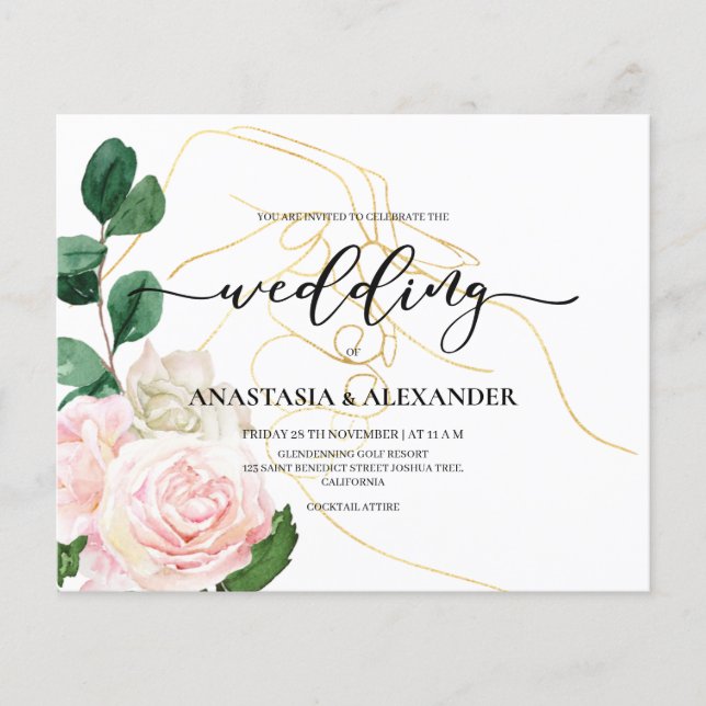 Prospectus 11,4 Cm X 14,2 Cm BUDGET / Elégante invitation de mariage. Invitatio (Devant)
