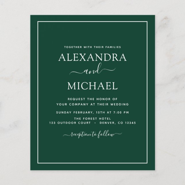 Prospectus 11,4 Cm X 14,2 Cm Budget Emerald Mariage vert avec invitation photo (Devant)