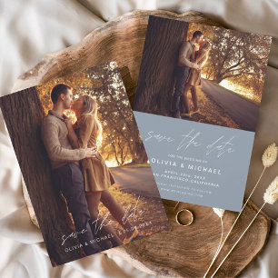 Prospectus 11,4 Cm X 14,2 Cm Budget Enregistrer la date Dusty Blue Mariage phot
