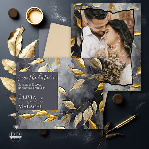 Prospectus 11,4 Cm X 14,2 Cm Budget Enregistrer la date Gold Leaf Impasto Noir