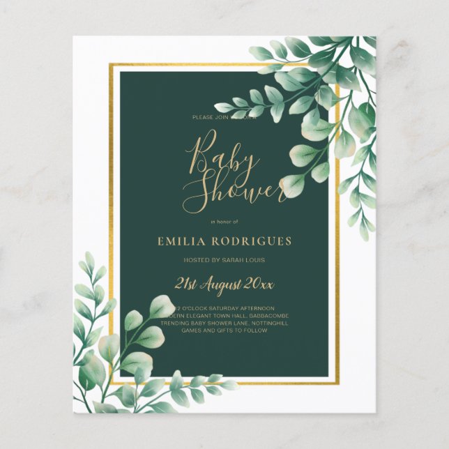 Prospectus 11,4 Cm X 14,2 Cm BUDGET Eucalyptus BABY SHOWER OR QR CODE INVITATIO (Devant)