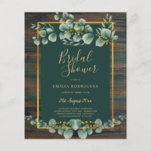 Prospectus 11,4 Cm X 14,2 Cm BUDGET Eucalyptus BRIDAL SHOWER Vert Foncé Or QR C