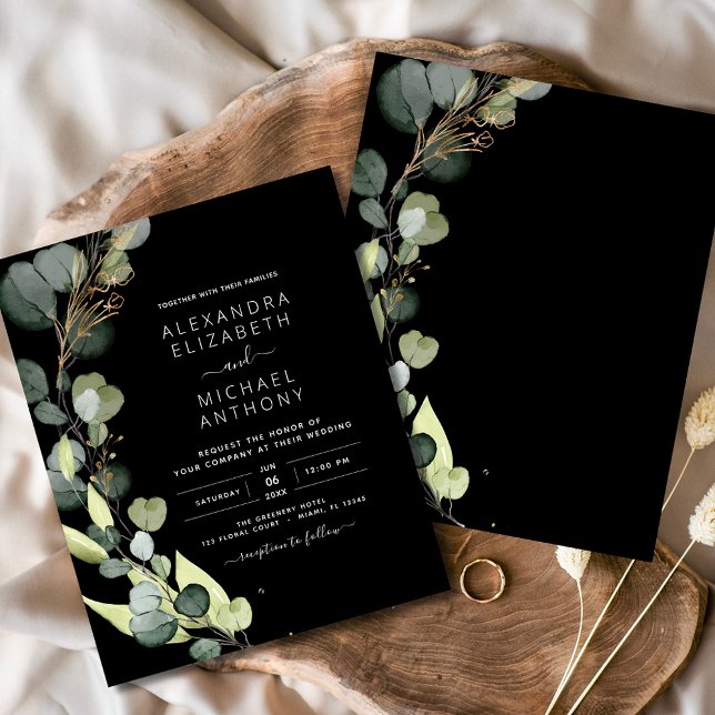 Prospectus 11,4 Cm X 14,2 Cm Budget Eucalyptus Faire-part de mariage noir (Créateur téléchargé)