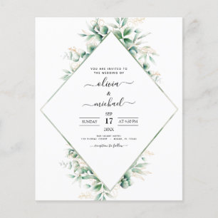 Prospectus 11,4 Cm X 14,2 Cm Budget Eucalyptus Vert Mariage Invitations