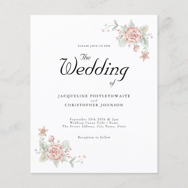 Prospectus 11,4 Cm X 14,2 Cm Budget Faire-part de mariage Chic Pink Peony (Devant)