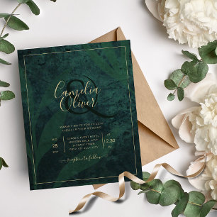 Prospectus 11,4 Cm X 14,2 Cm Budget Faire-part de mariage Emerald Forest Gold