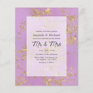 Prospectus 11,4 Cm X 14,2 Cm Budget Faire-part de mariage en marbre violet et o