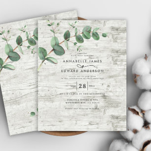 Prospectus 11,4 Cm X 14,2 Cm budget faire-part de mariage Eucalyptus bois blanc