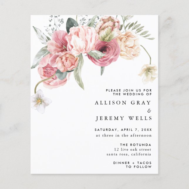 Prospectus 11,4 Cm X 14,2 Cm Budget Faire-part de mariage floral | Annabeth Fly (Devant)