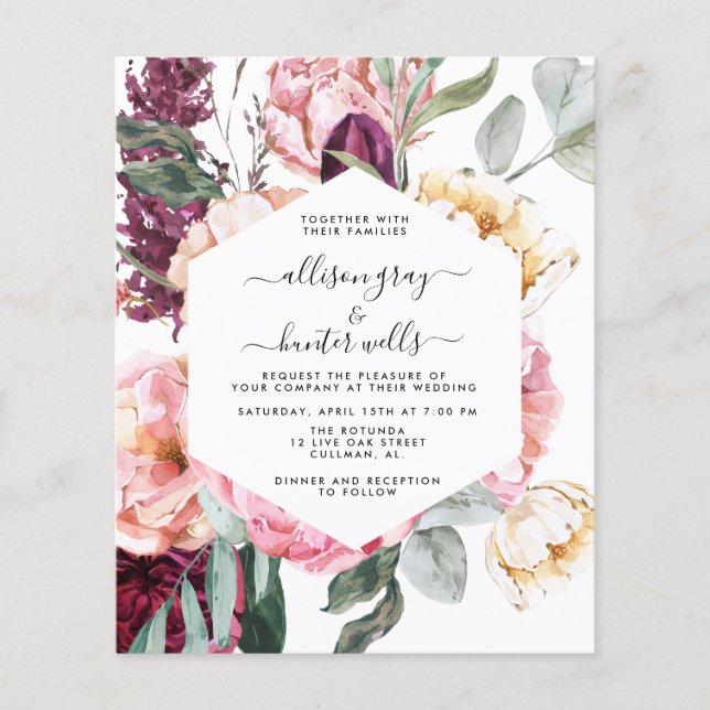 Prospectus 11,4 Cm X 14,2 Cm Budget Faire-part de mariage floral | Laural (Devant)