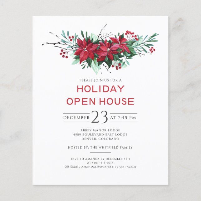 Prospectus 11,4 Cm X 14,2 Cm Budget Fêtes de Noël Open House Invitation (Devant)