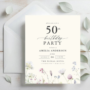 Prospectus 11,4 Cm X 14,2 Cm Budget Floral 50e anniversaire Invitation
