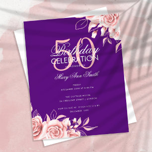Prospectus 11,4 Cm X 14,2 Cm Budget Floral Anniversaire Rose Gold & Purple
