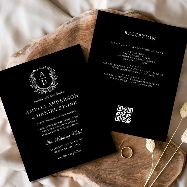 Prospectus 11,4 Cm X 14,2 Cm Budget Floral Crest Monogramme Mariage QR Code (Créateur téléchargé)