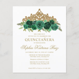 Prospectus 11,4 Cm X 14,2 Cm Budget Floral Emerald Green Tiara Quinceañera