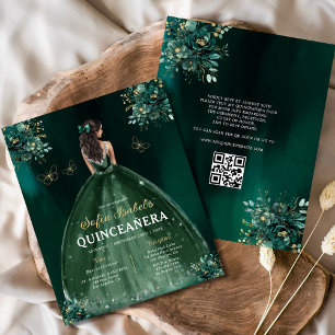 Prospectus 11,4 Cm X 14,2 Cm Budget Floral Green Gown robe QR Code Quinceanera
