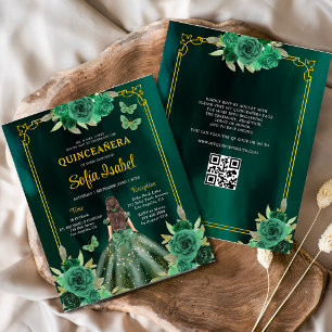 Prospectus 11,4 Cm X 14,2 Cm Budget Floral Green Gown robe QR Code Quinceanera
