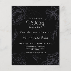 Prospectus 11,4 Cm X 14,2 Cm Budget/Floral/Noir - Faire-part de mariage. Flyer
