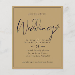 Prospectus 11,4 Cm X 14,2 Cm BUDGET FLYER Papier Mariage Gold Marine
