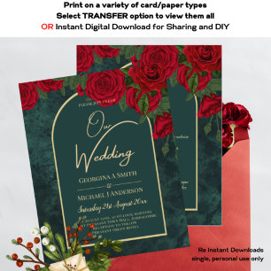 Prospectus 11,4 Cm X 14,2 Cm BUDGET ForêtVert ROUGE Roses d'hiver Mariage INVIT